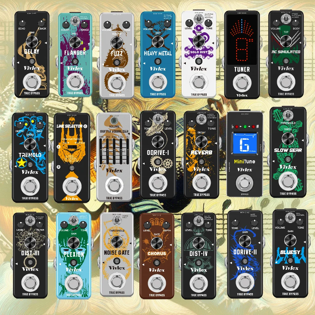 JEPedals-Tuner oxydation d\'overdrive, retard, réverbération, distorsion, Fuzz, bruit, porte, Flanger, Metal Dist, Blues Boost, Rowin Pad, marque