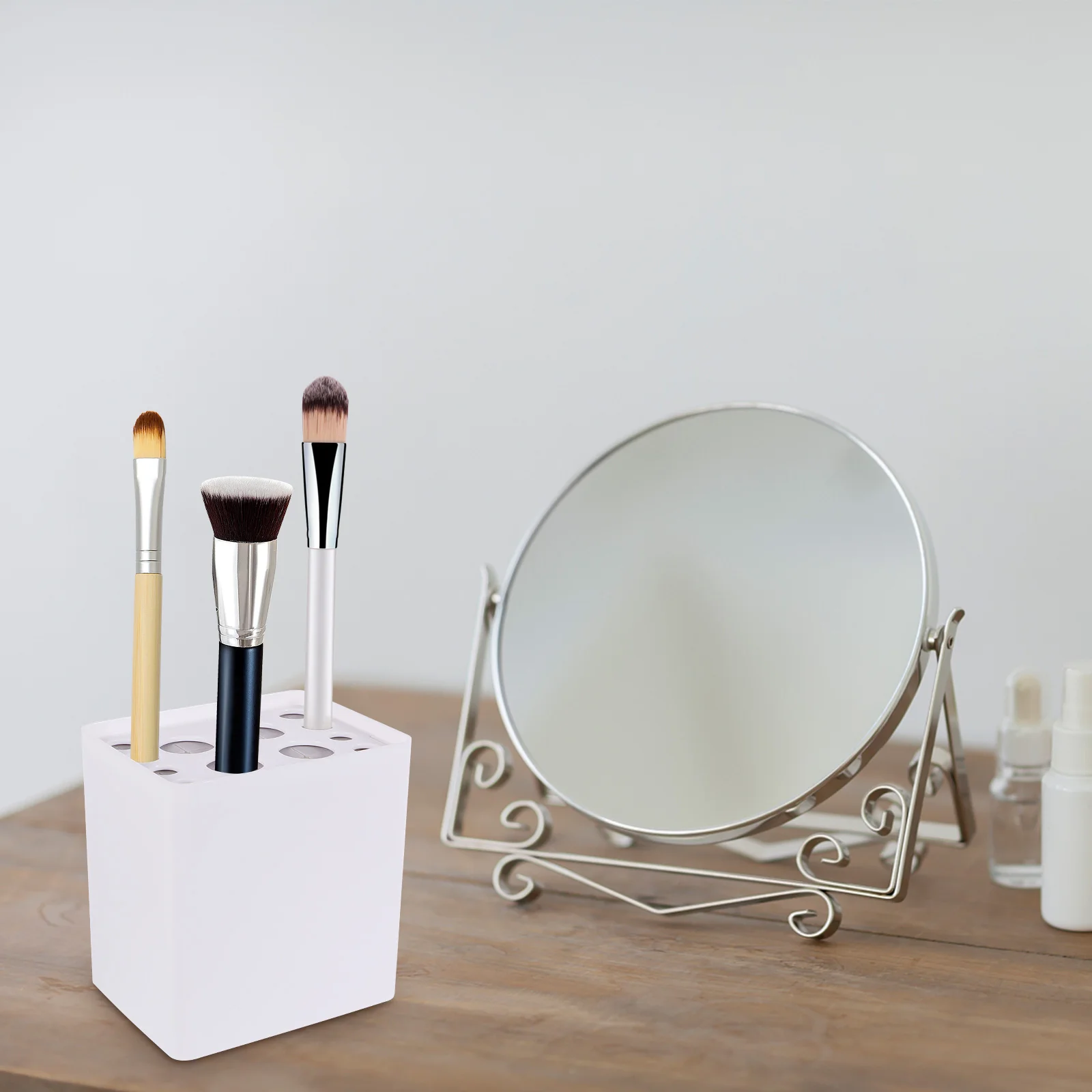 

Makeup Brush Storage Box White Plastic Dustproof Sliding Lid ganizer Bucket For Eyebrow Pencil Eye Liner Travel Vanity