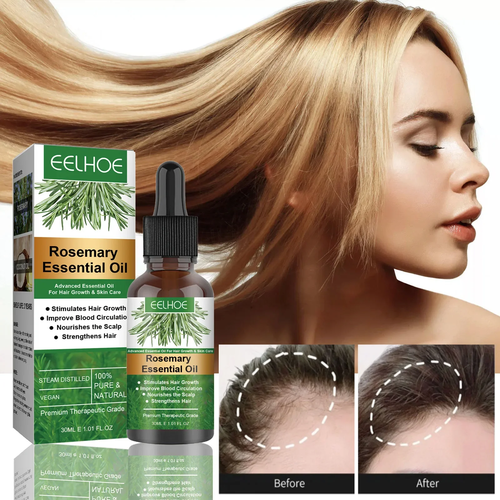 

30ml Eelhoe Rosemary Dense Hair Oil Repair Hairs Strengthening and Nourishing Hairs Root Thick Soft Hair Care Hair Products