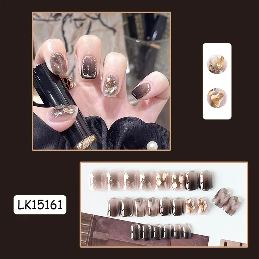 24Pcs/Set Gentle Temperament Blush Removable Fake Nails Full Coverage Handmade Wearing False Nails Tips Short Press on Nails