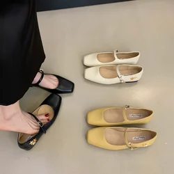 Bailamos Fashion Flats 2026 Brand Design Square Toe Women Ballet Shoes Casual Buckle Strap Female Dress Shoes Low Heels Mu