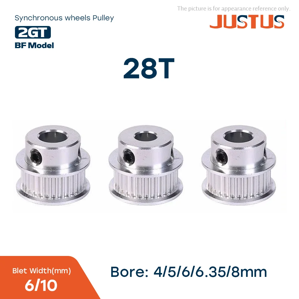 

28 Teeth GT2 Timing Pulley Bore 4/5/6/6.35/8mm BF Type Synchronous Wheels Width 6mm/10mm 2GT Belt 3D Printer Parts
