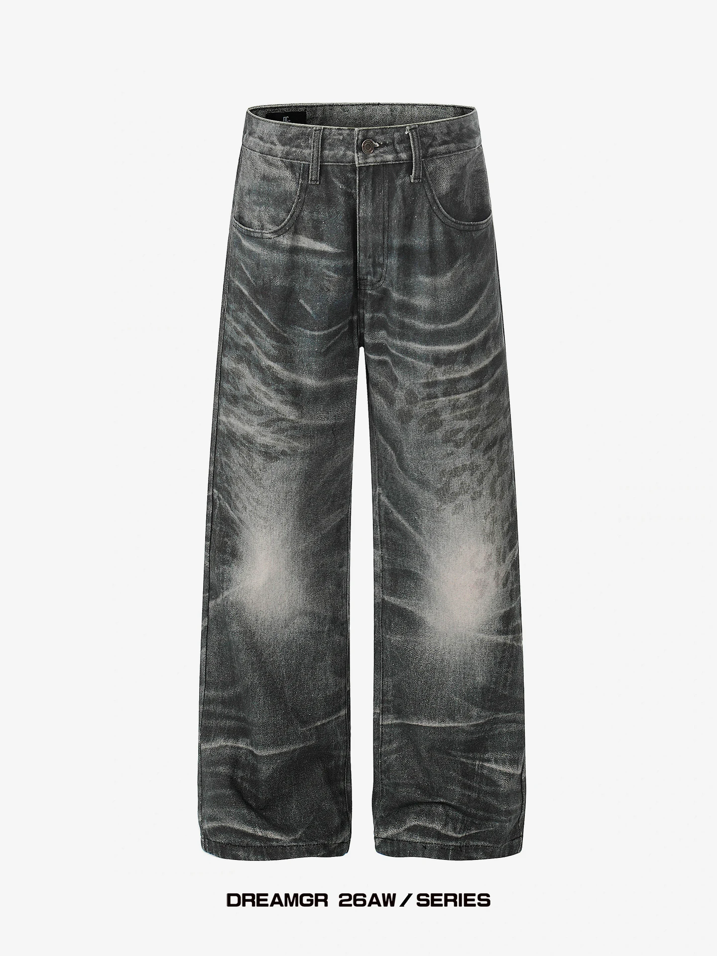 

American Sle 3D Printed Water Wave Coated Jeans Loose Micro Flared Long Trousers for Men And Women Cleanfit Slimming Ef...