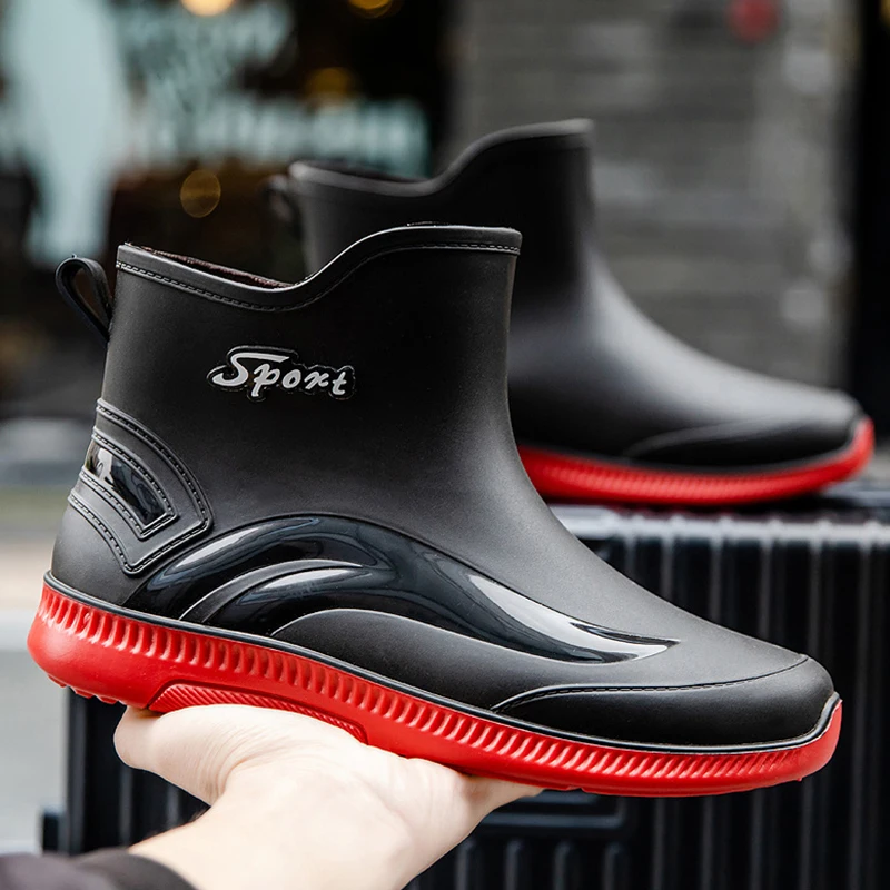 Rubber Men Rain Boots Fashion Slip on Mid-calf Gumboots for Male on-slip Fishing Shoe Working Boots Platform Outdoor Men's Shoes