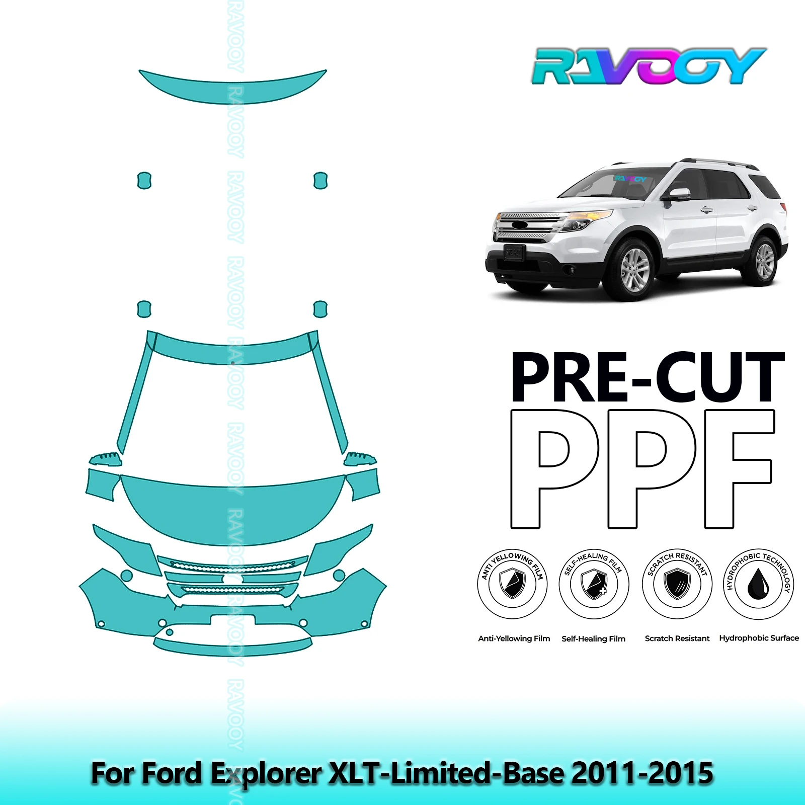 

Car Front Kit+Rear Bumper 8.5Mil Clear Bra Precut PPF Paint Protection Film For Ford Explorer XLT-Limited-Base 2011-2015
