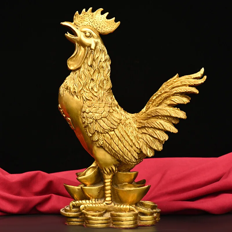 Pure Copper Rooster Golden Rooster Statue Crafts Zodiac Decorations 10cm