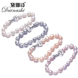 Dainashi 100% genuine Cultured Freshwater Pearl Jewelry Baroque Bracelet 925 Sterling Silver Clasp For Women