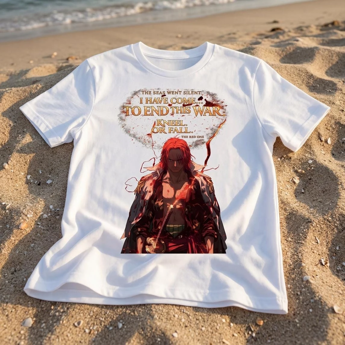 Summer Hot Selling Anime Graphic Tee | Red Haired Pirate King Shirt | One Piece Fan Apparel Men's Round Neck Short Sleeved Shirt