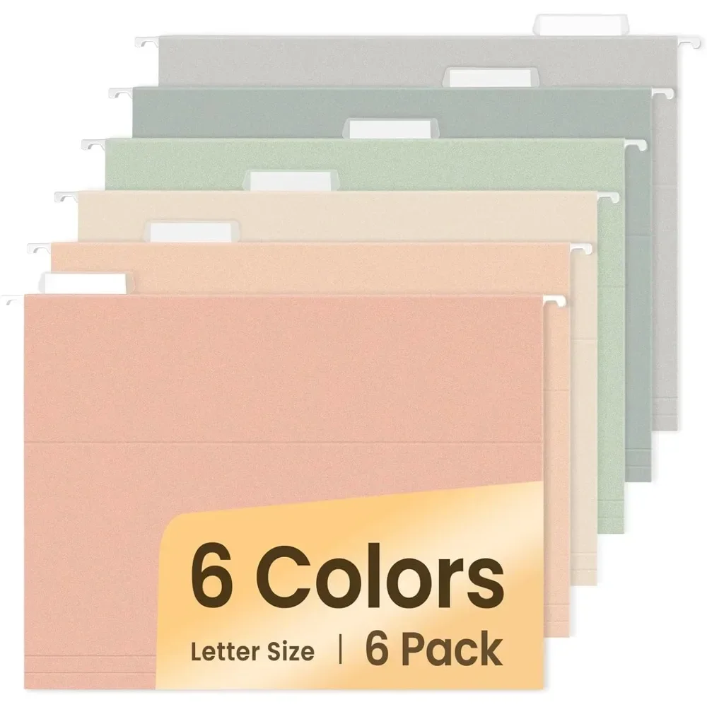 

6-pack letter sized hanging folders with 1/5 cut labels, ideal for home and office organization and file sorting