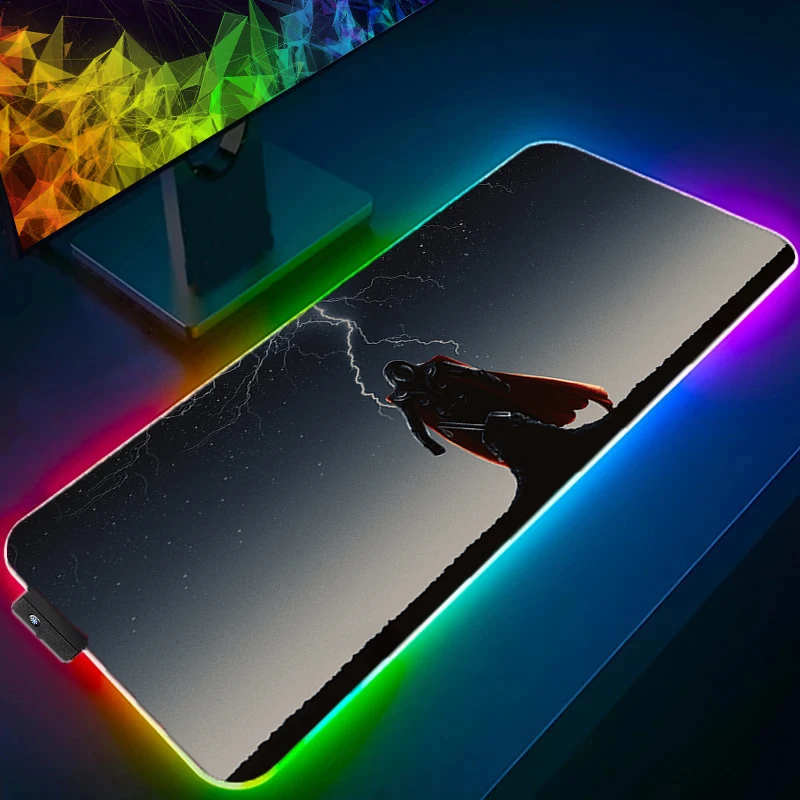 

LED RGB Mouse Pad Computer Gamer Accessories Mouse Keyboard Deskpad Waterproof Thor Pattern Game mousepad Non-Slip Desk Mat