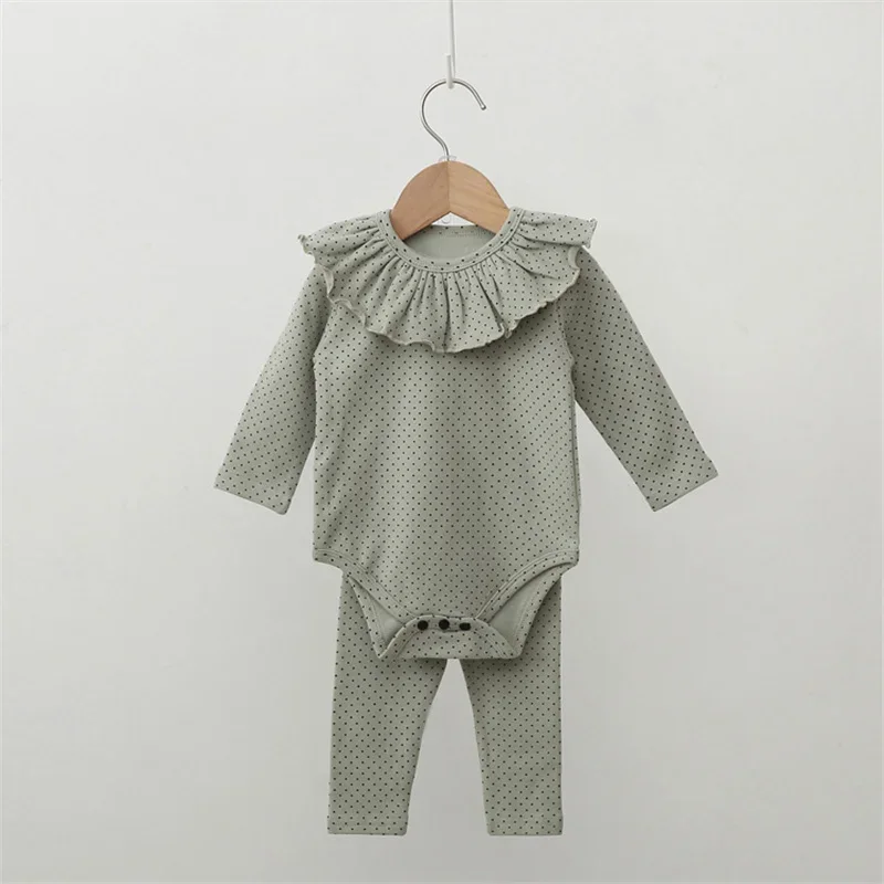 Ensemble de vêtements à pois pour bébés filles, olympiques de batterie, pantalons, bavoirs, tenues de pyjama mignonnes, 3 pièces