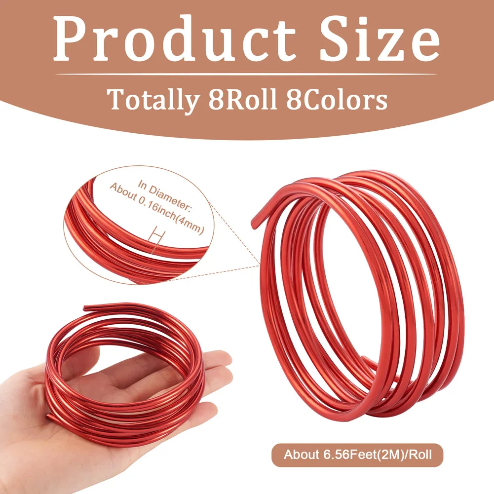 8 Rolls 4mm Round Aluminum Wire Bendable Mixed Color Metal Craft Wire for DIY Jewelry Craft Making Accessories about 2m/roll