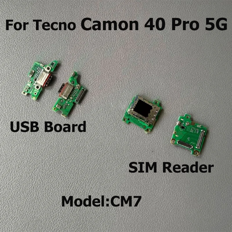 For Tecno Camon 40 Pro 5G USB Charging Dock SIM Card Tray Slot Holder Reader Board Connector Flex Cable CM7