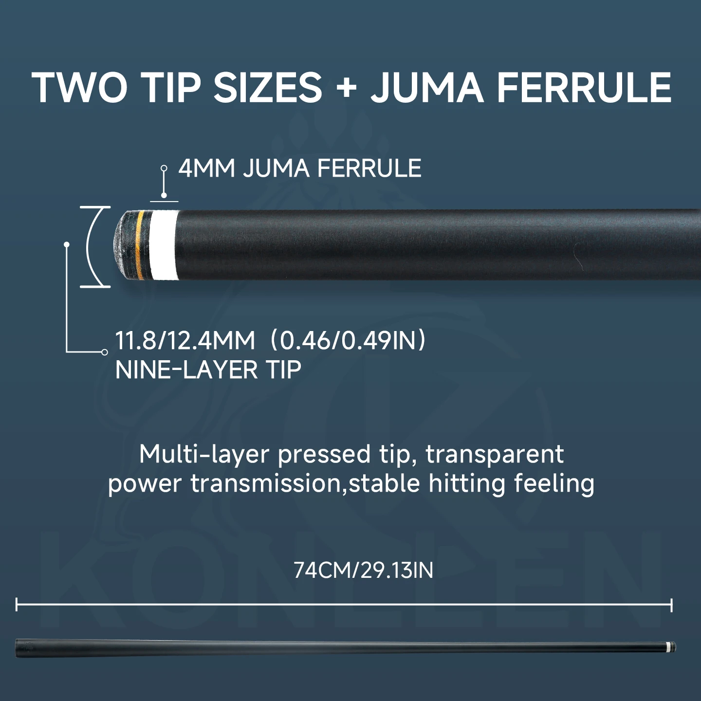 Pool Cue Stick 15K Carbon Fiber CFX Shaft Low Deflection 4-Piece Maple Core 11.8/12.4mm Tip Titanium 3/8x8 Joint KONLLEN