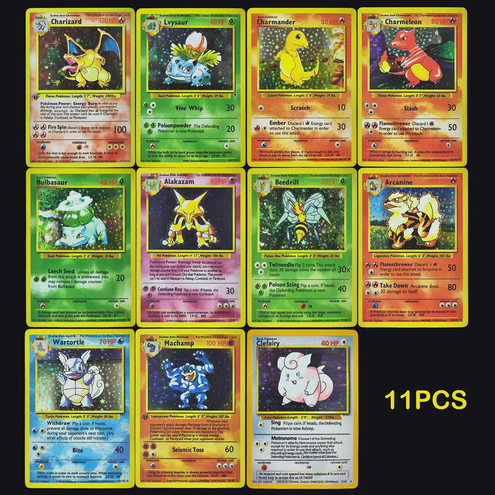 Kartu Koleksi Permainan TCG Proxy PKM English GAME 1ST EDITION Charizard Blastoise Venusaur Mewtwo Holo