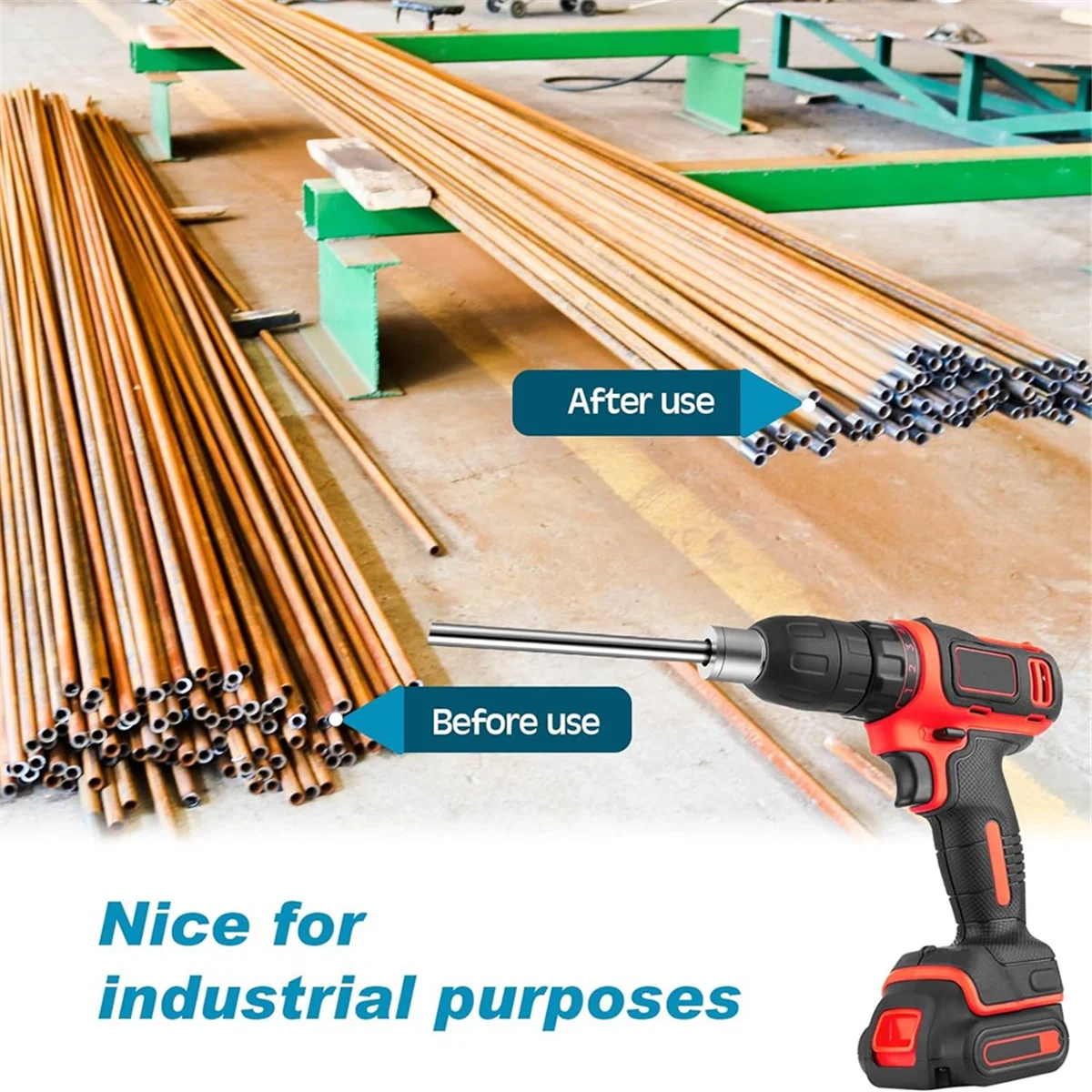 อุปกรณ์ทำความสะอาดท่อทองแดงโลหะขนาด1/2นิ้วพร้อมแปรงเปลี่ยนได้1หลอดแปรงทำความสะอาดท่อสำหรับสว่านไฟฟ้า