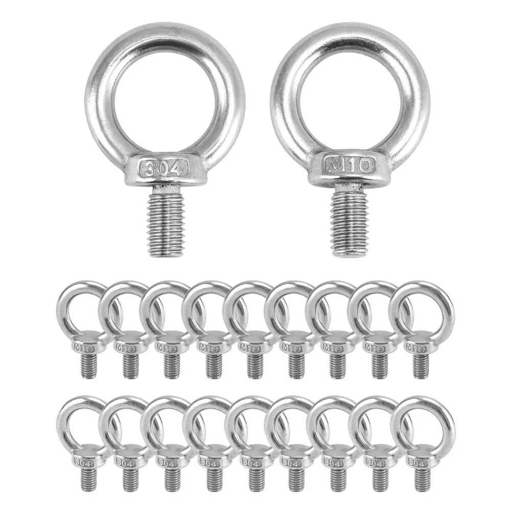 Lifting Ring Eye Bolts 20 Pack M3-M10 304 Stainless Steel Threaded Eyebolts Eye Nut Fastener Male Screw Thread Ring Shoulder