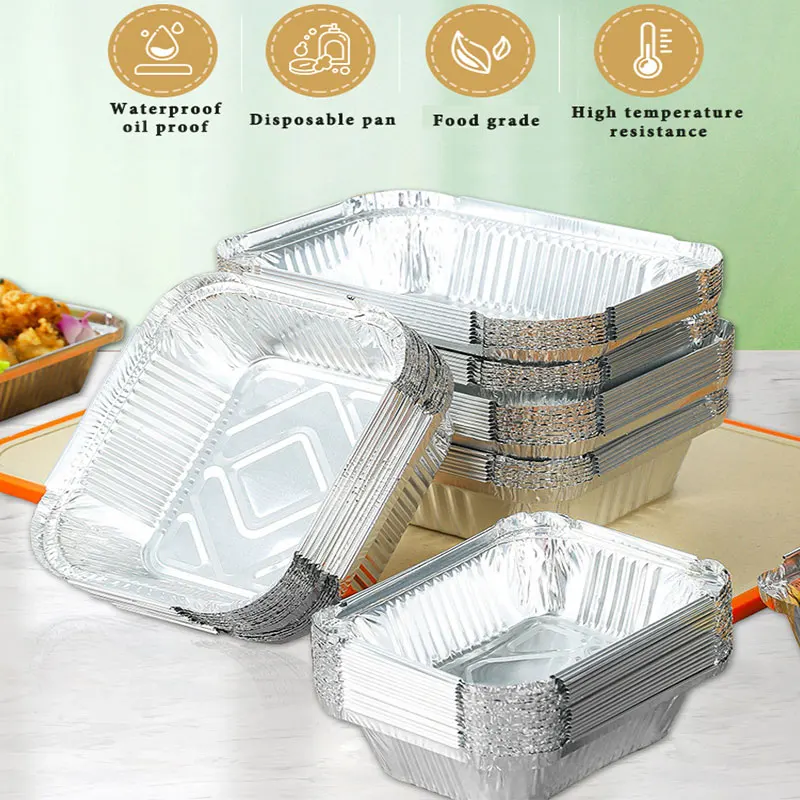 125Pcs Aluminum Foil Tray Pan with Lids Disposable Takeaway Food Packing Container BBQ Tray Pan Food Storage Box for Cooking