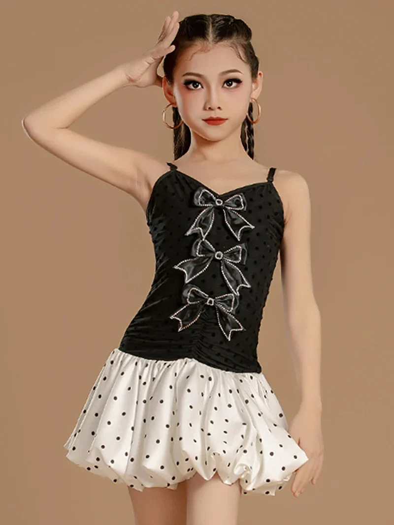 เด็กเต้นรําละตินเครื่องแต่งกายเค้ก Elite สีบล็อกแขนกุดชุดฝึก Dancewear สําหรับสาวเด็กเต้นรําเสื้อผ้า