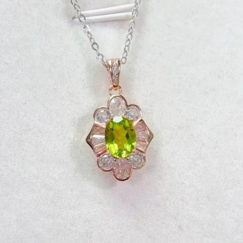 

Dazzling Sterling Silver Gemstone Pendant 8mm 6mm 1ct Natural Peridot Pendant 925 Silver Peridot Necklace with Certificate