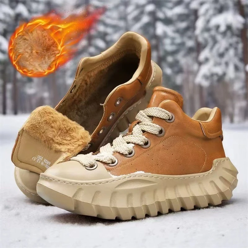 

2025 Light Luxury Platform Men's Winter Sports Shoes Pu Leather Designer Plush Winter Men Boots Waterproof Non-slip Snow Boots