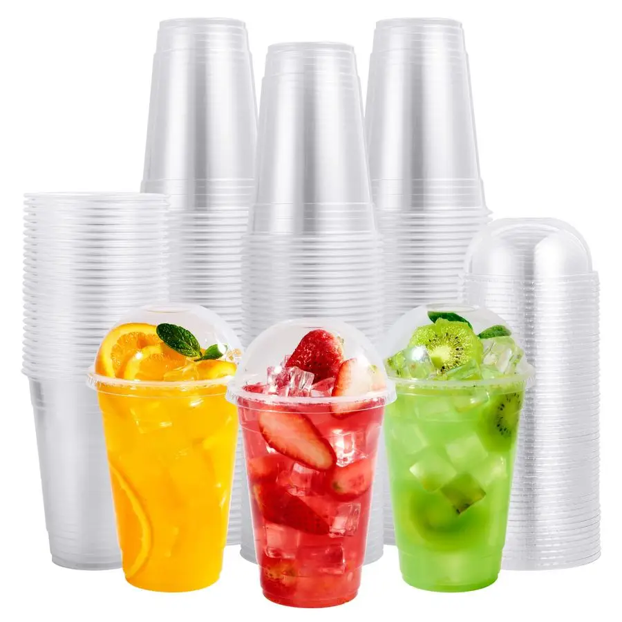 

200 PACK 16oz Clear Plastic Cups with Lids, Disposable Cold Drinking Cups, 16 Ounce Large Clear Cup with Dome Lids with Holes fo