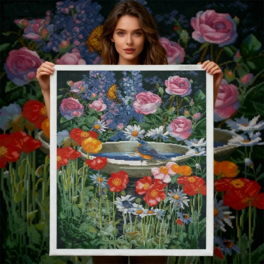 

2026 New style The birds by the pool cross stitch kit 11ct count print canvas cross stitches needlework embroidery DIY handmade