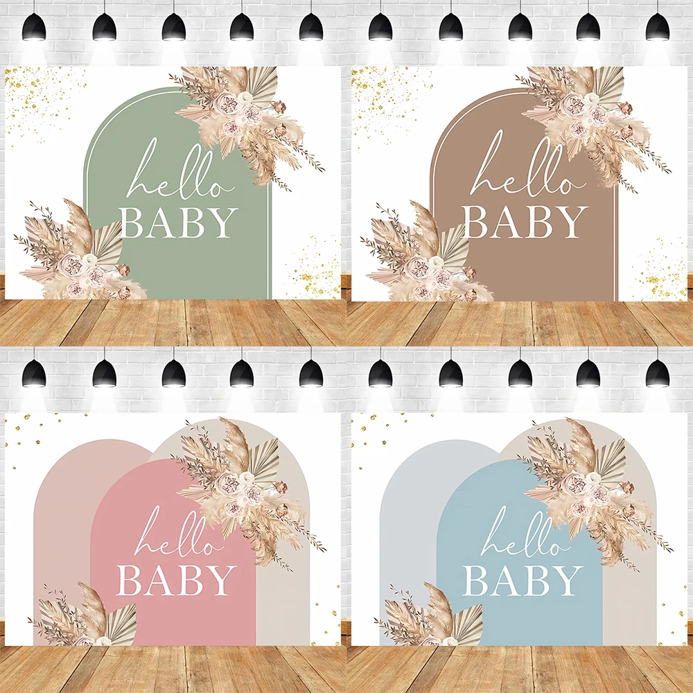 Baby Shower Backdrop Pampas Grass Background for Baby Shower Photography Pink Theme Decoration Hello Baby Floral Party Supplies