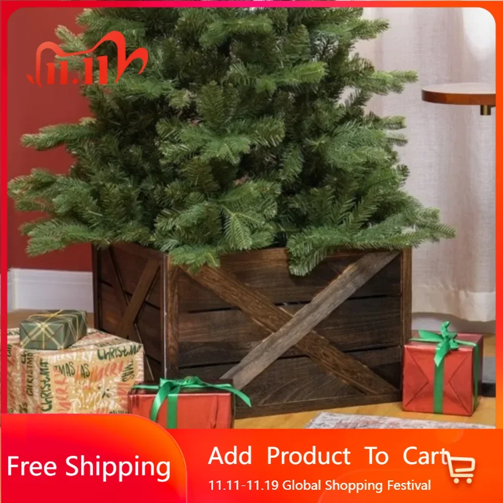 

A farmhouse-style Christmas box with distressed finishes and a rustic X-shaped pattern in carbonized solid paulownia wood