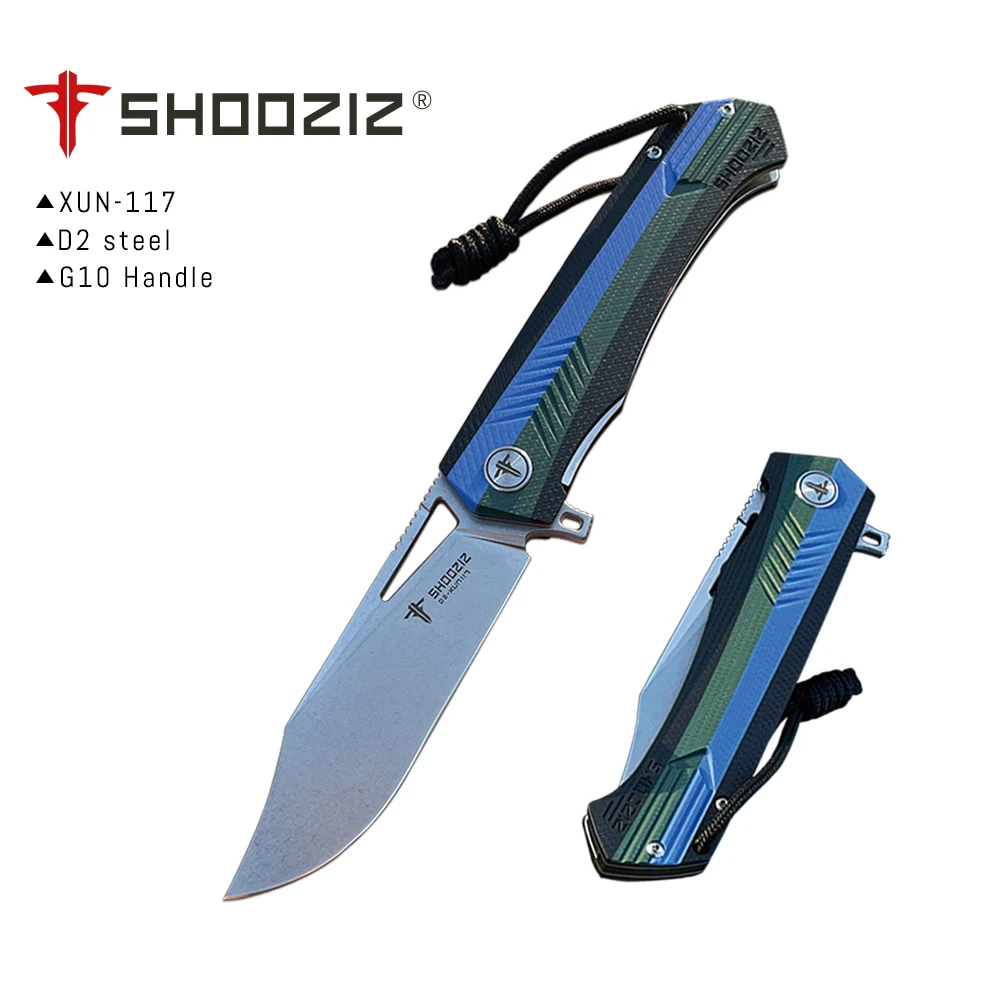 

SHOOZIZ Folding Pocket Knife for Men，D2 Stonewash EDC knife with Clip for Outdoor Camping Tool，G10 Handle，XUN117