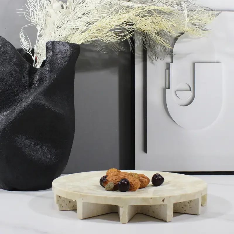Simple Modern Black Marble Texture Resin Tray Ornament, Model Room Dining Table Storage Fruit Plate Ornament