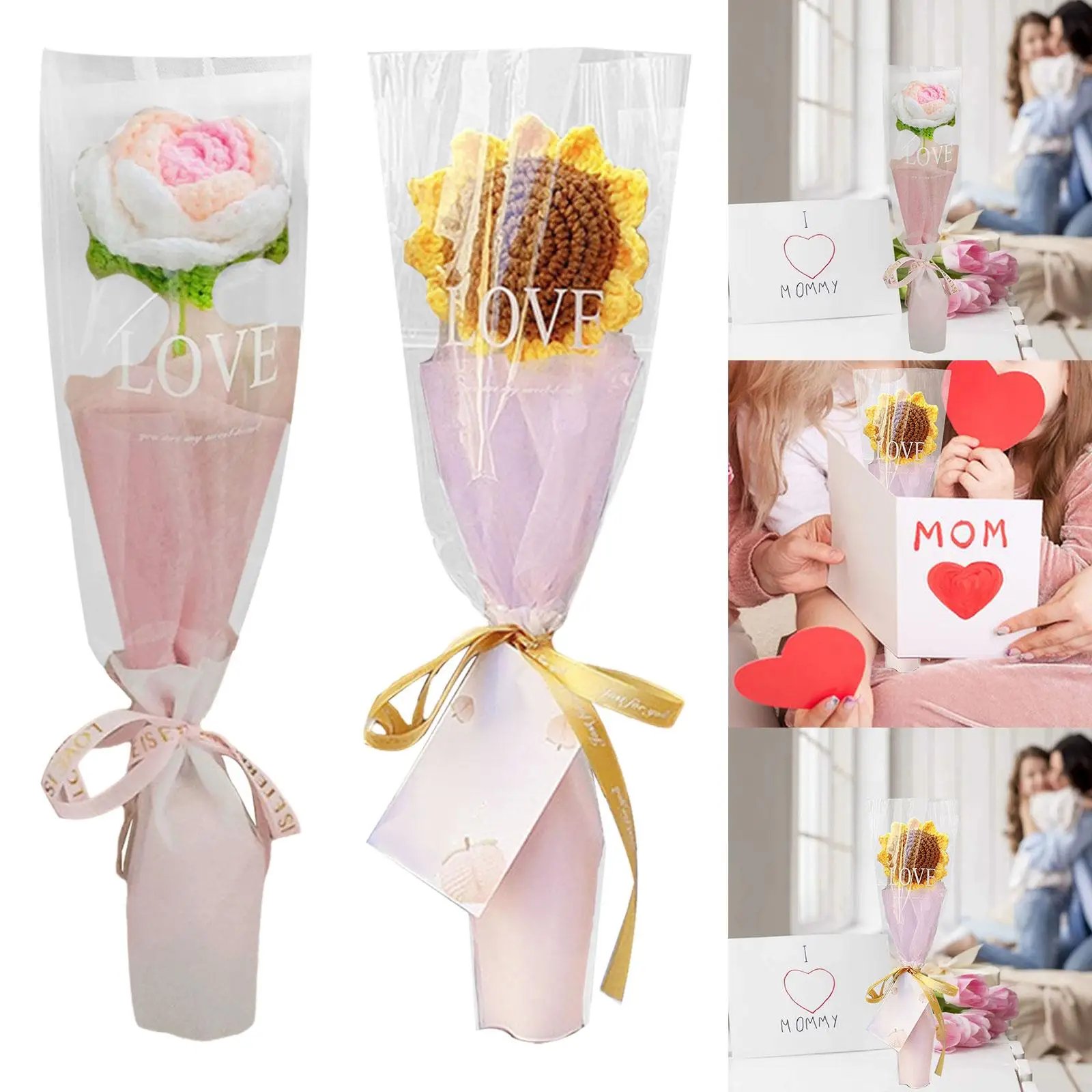 

Crochet Bouquet Versatile Hand Woven Eternal Blessing Knitted Bouquet for Mother Day Festival Wedding Valentines Birthday