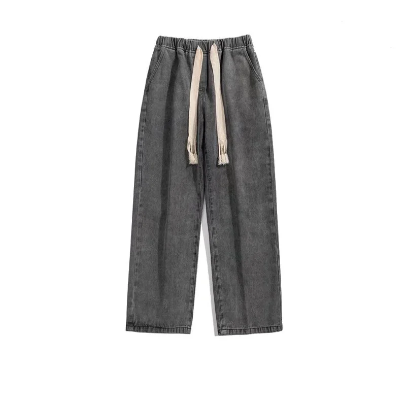 

Retro Japanese Sle Men's Jeans Spring New Loose Straight Leg Wide Leg Pants Casual Versatile Dstring Long Trousers