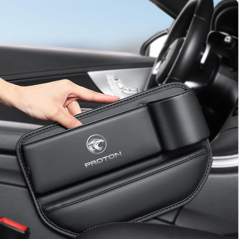 

Leather Car Seat Gap Filler Side Storage Box with Cup Holder Car Interior Storage Pocket for PROTON X50 X70 X90 Saga Persona S50