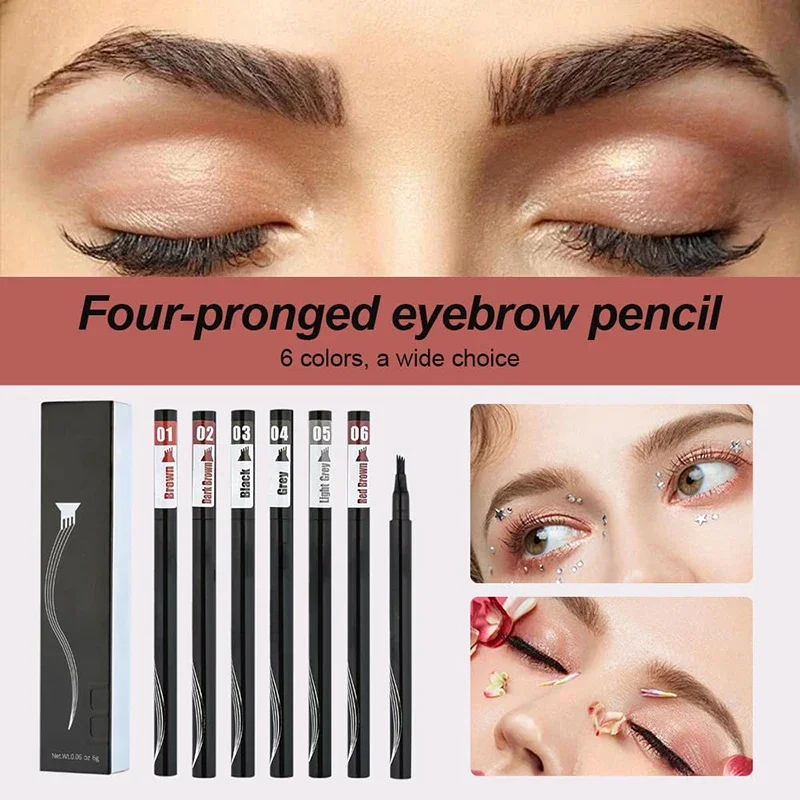 1Pcs Women Makeup Sketch Liquid 4-Claw Eyebrow Pencil Waterproof Brown Eye Brow Tattoo Dye Tint Pen Liner Long Lasting Eyebrow