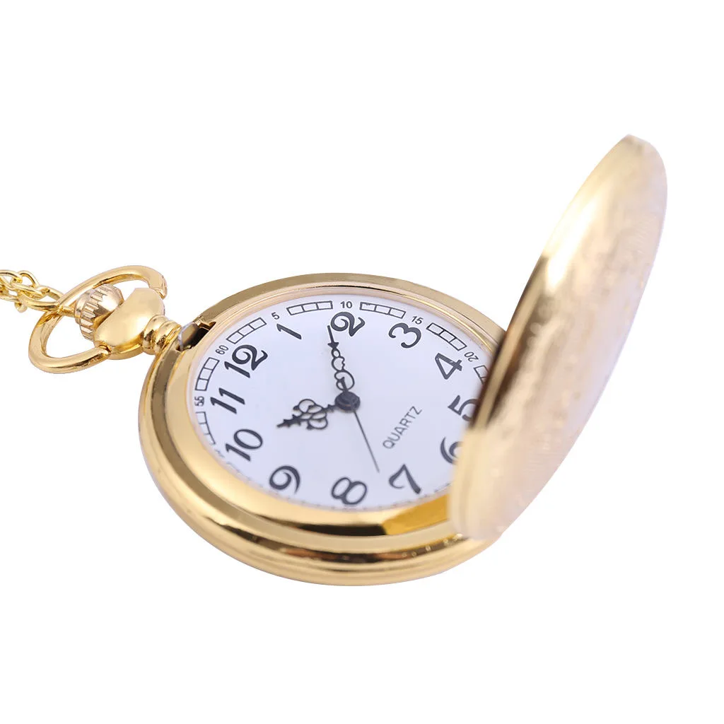 Reloj de bolsillo de cuarzo plateado de lujo Vintage para hombres y mujeres, flor grabada con láser, diamante, cadena Fob, regalos, collar, Relojes