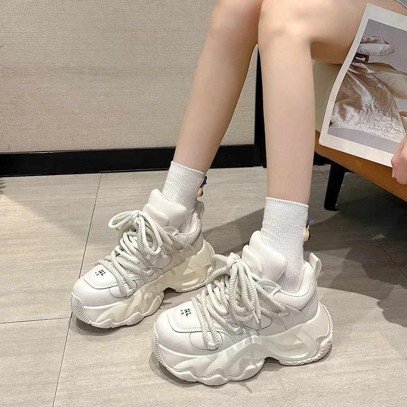 New Fashion Women Sneakers Height Increasing Platform Casual Dad Shoes Spring Thick Sole Breathable Sport  Womens Shoes