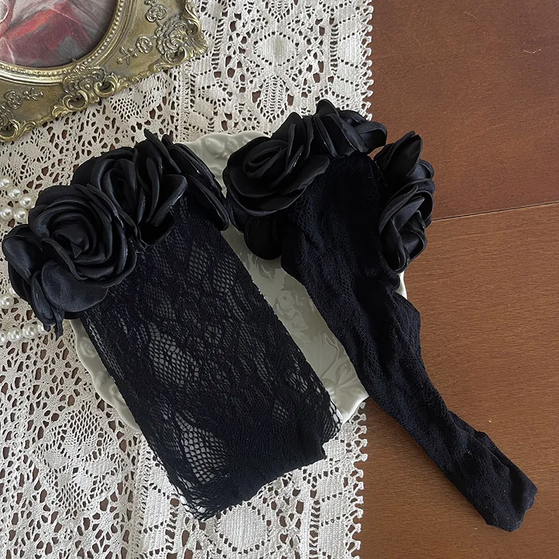 Gothic Dark Style Subculture Style Hollow Out Underwear Button Turn-Down Collar Mid-Calf Socks Lace Calf Stocking Women's Tights