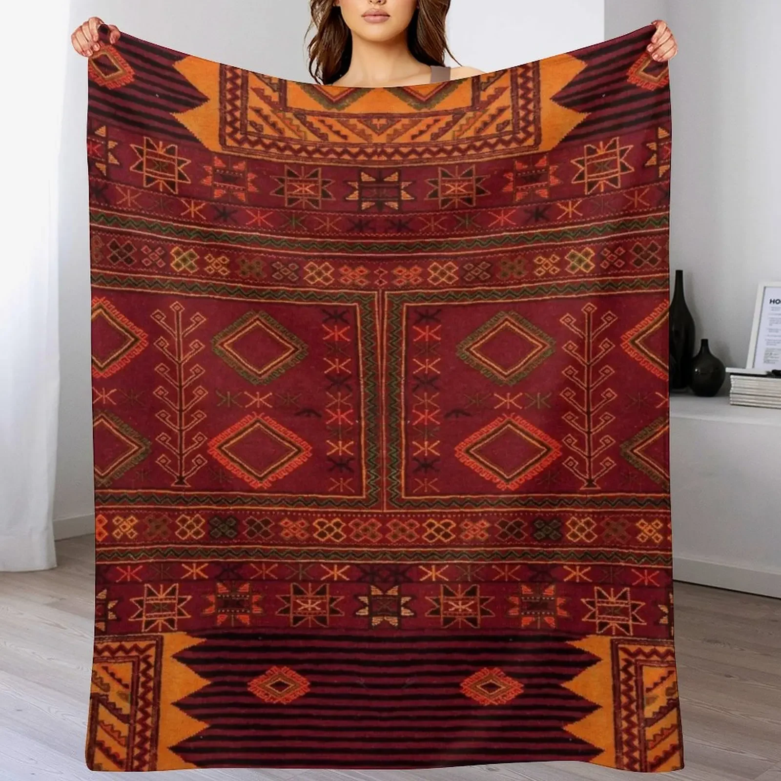 Traditional Moroccan Artwork Design Throw Blanket Soft Home Decor Blanket for Couch Bedroom