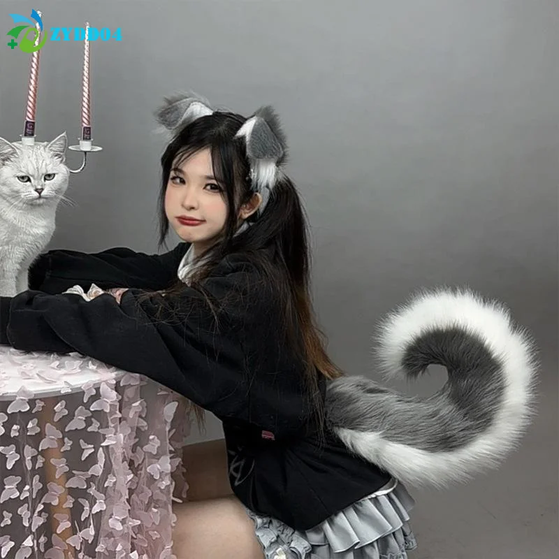 1Pcs Halloween Role Play Furry Anime Dog Ear Headband Tail Cartoon Comic-Con Cosplay Accessori Plush Simulation Animal Ears Tail
