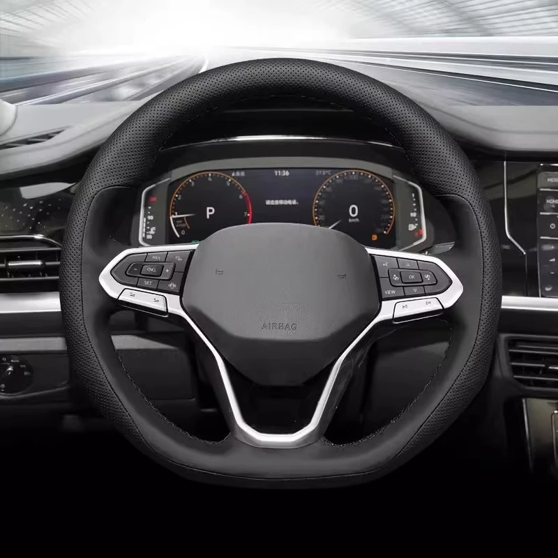 ل VW Volkswagen ID.3 ID.6 ID.4 X Magotan 2024 الجلود اليد مخيط غطاء عجلة القيادة التفاف اكسسوارات السيارات الداخلية #4
