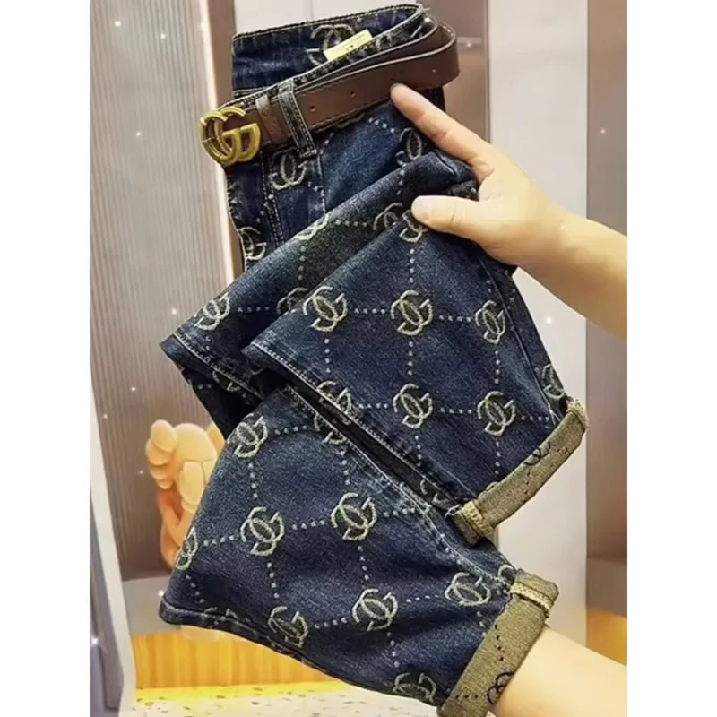 2024 neue Trend Design Retro Jeans Frauen Stickerei hohe Taille hohe Taille Harems hose Frühling Herbst kausale lose Capri hose