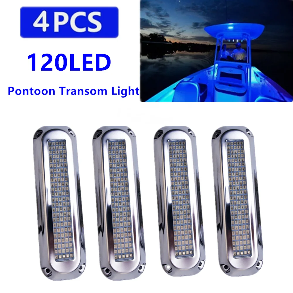 

4PCS LED Marine Yacht Lamp Stainless Steel Waterproof DC12V 24V Boat Underwater Light 120LED Round Transom Lighting for Boats