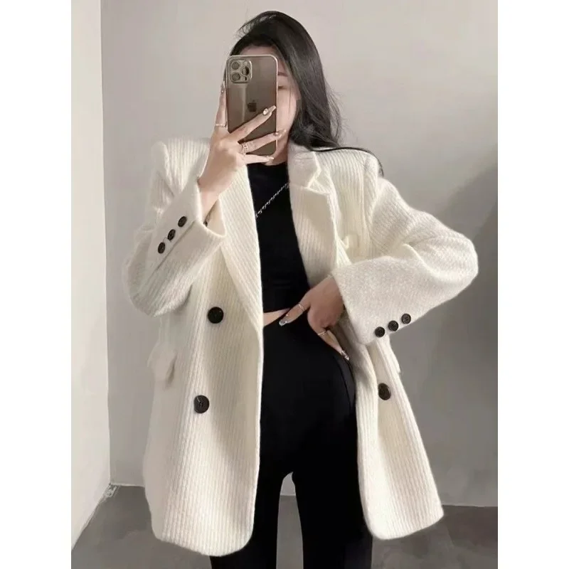 High End Corduroy Casual Loose White Suit Jacket 2024 Women's Autumn and Winter New Item with Cotton Insulation Small West