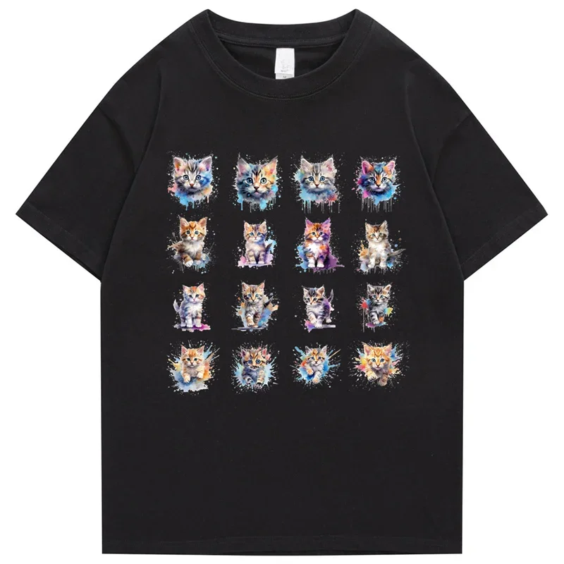 Summer watercolor Cute Cat T Shirt Men Streetwear 2024 Harajuku T-Shirt Cotton Aesthetic Graphic Tshirt Unisex Casual Tops Tees