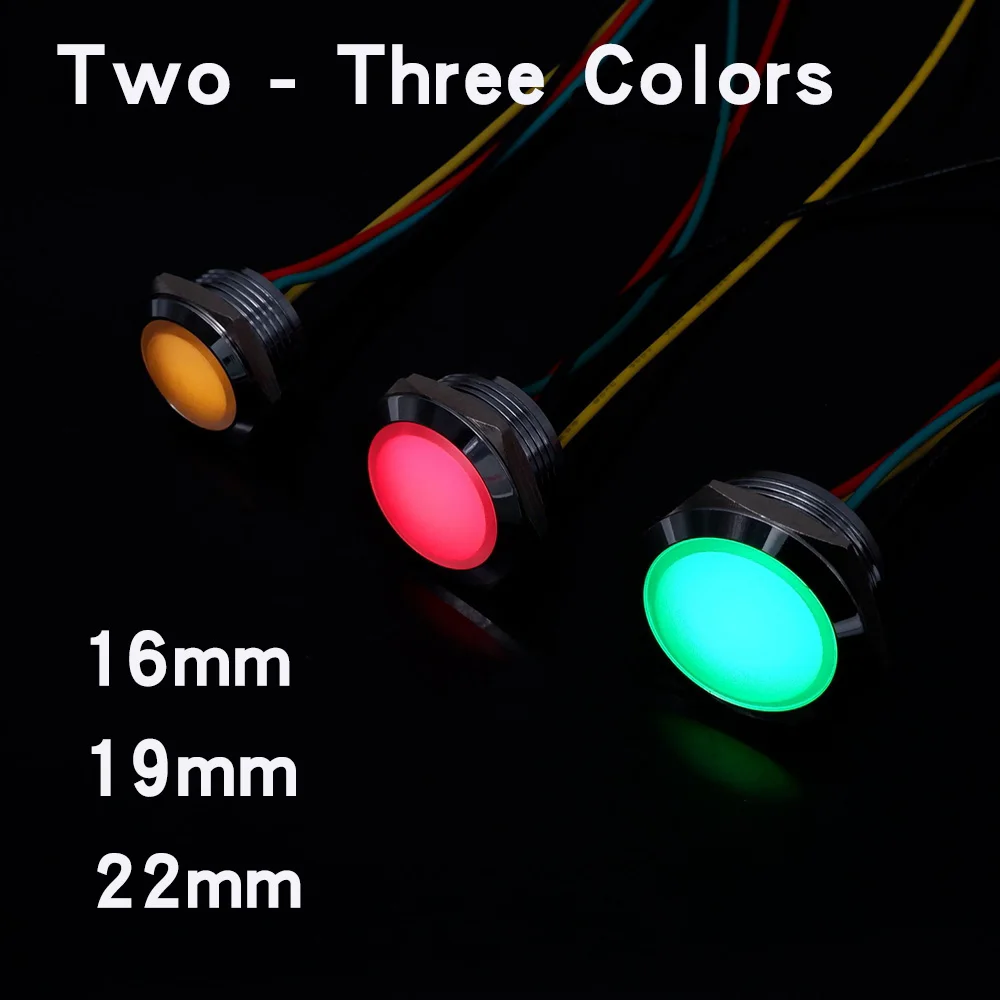 16mm 19mm 22mm Metal LED Warning Indicator Light Signal Lamp Pilot Two Colors Three Colors With Wire 5V 12V 24V Red Yellow Green