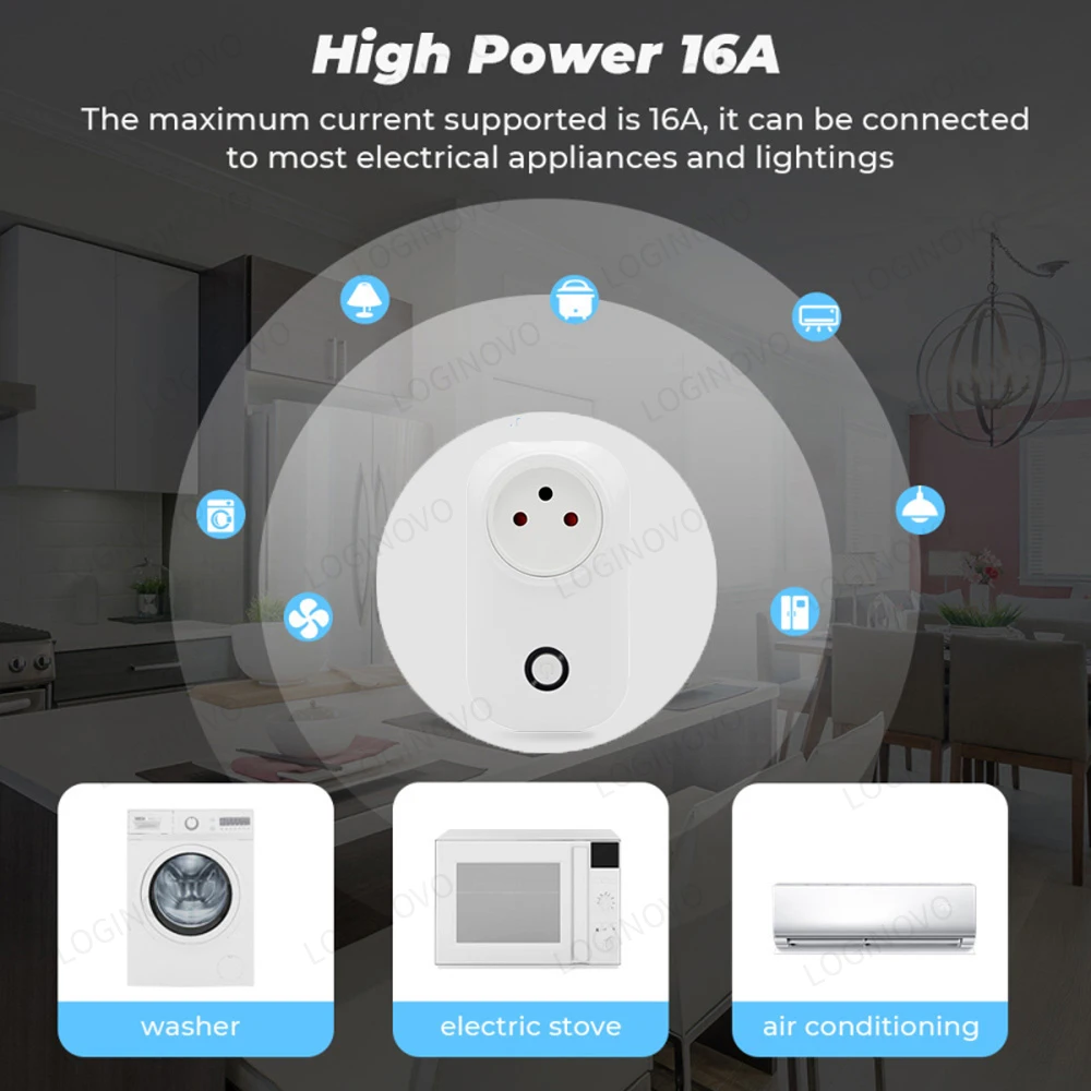 Enchufe inteligente Tuya con Control remoto, Monitor de potencia de 16A, interruptor de luz Wifi, toma de corriente para Alexa, asistente de Google