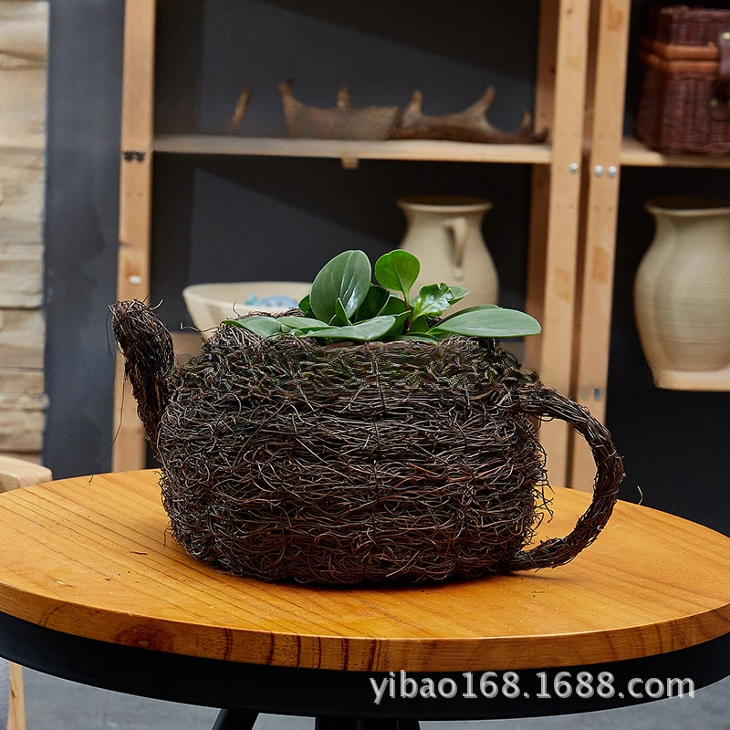 Hand-woven basket rattan decorative basin garden decorative basket waterproof multi-jade bamboo basket group country rattan bask