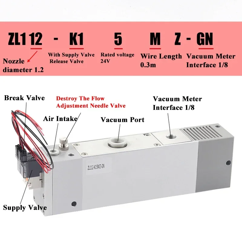 Industrial Negative Pressure Vacuum Generator ZL112 ZL212 ZL112-K15MZ-GN Large Flow And Large Suction Pneumatic Vacuum Pump