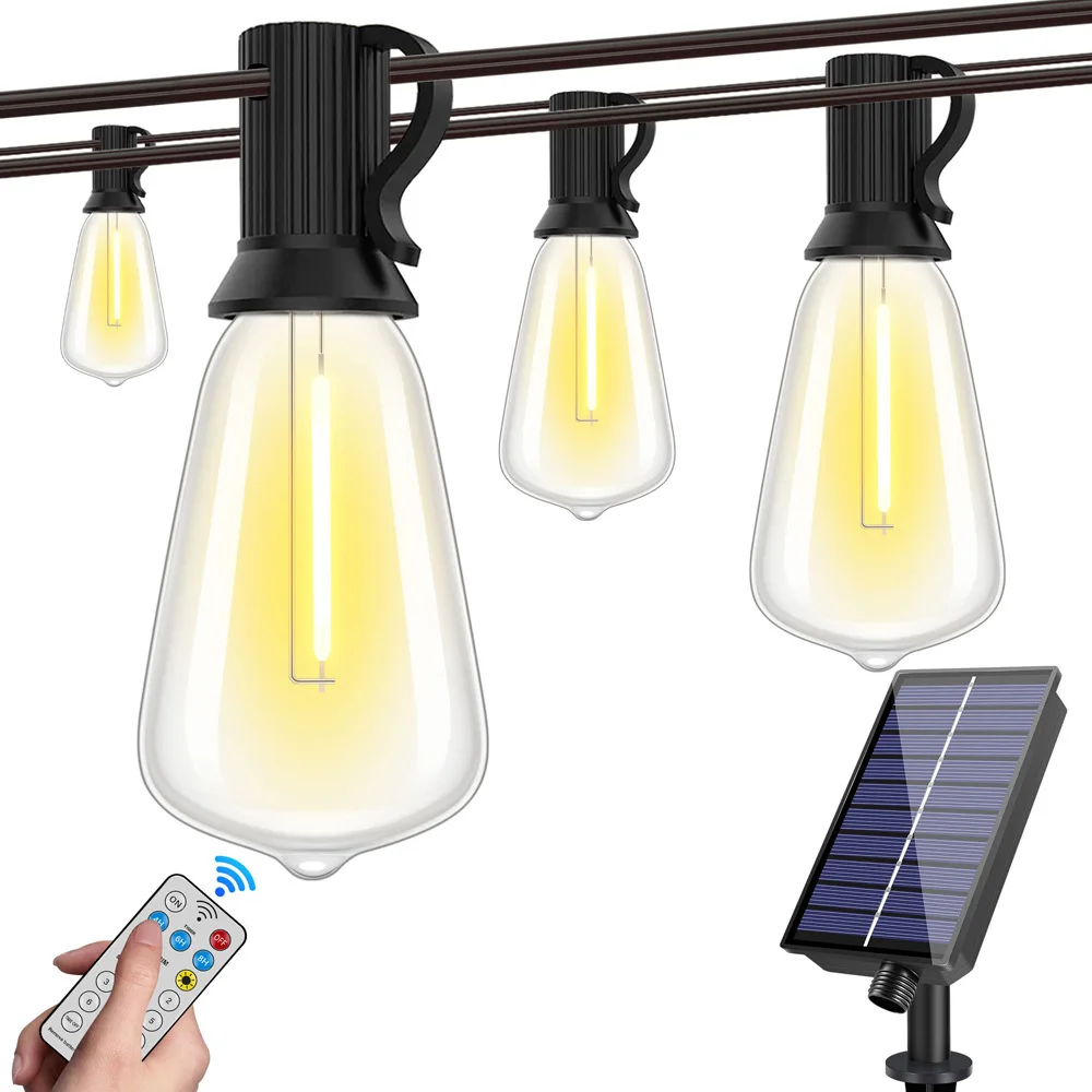 ST38 Bulbs Solar Patio Lights Outdoor 38mm Clear Globe Warm White Dimmable IP65 8 Modes with Remote for Garden Wedding
